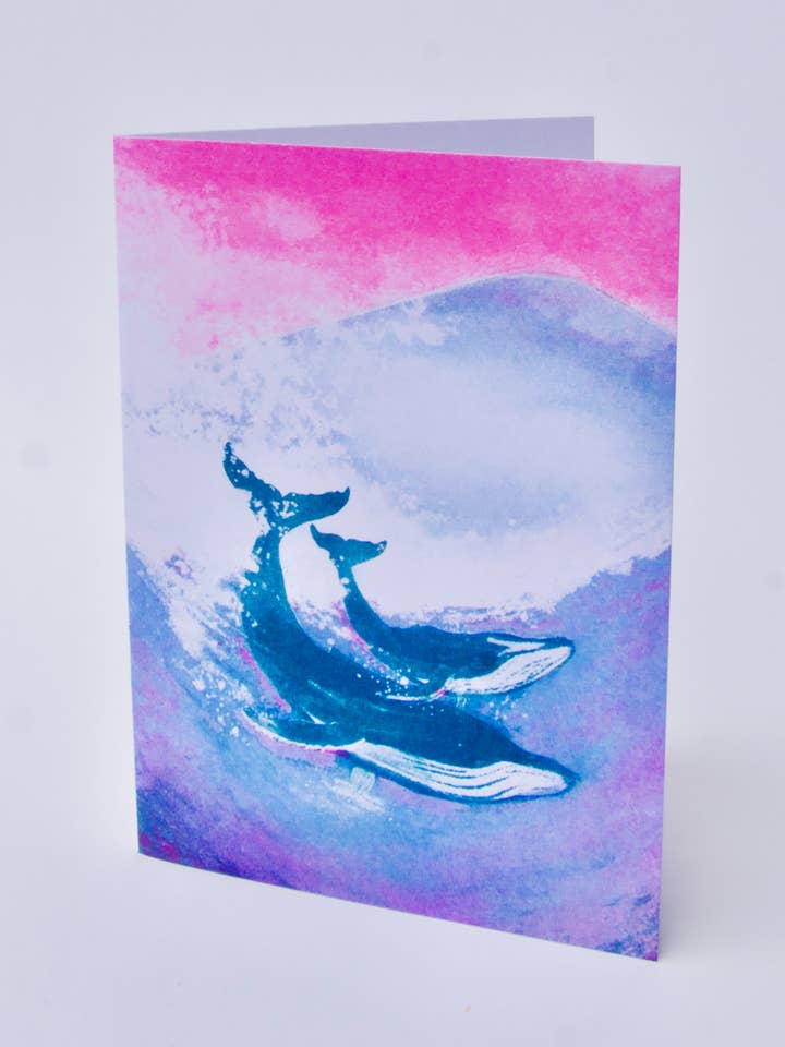 Humpback Whale Riso Greeting Card for wholesale by Pencil Urchin Press LLC