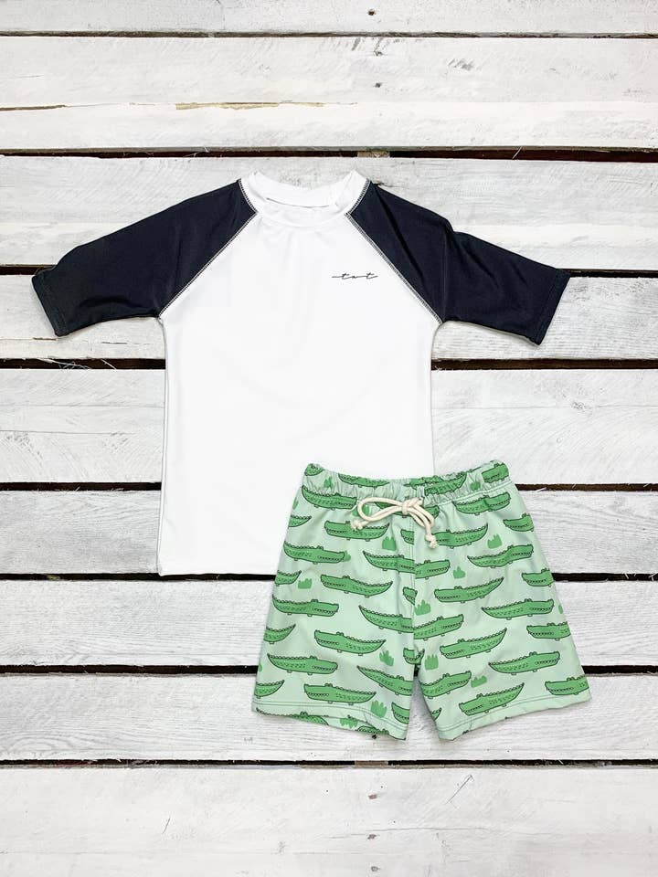 Gator Bite Short Sleeve Sun Shirt and Trunk Set for wholesale by Tidewater Tots