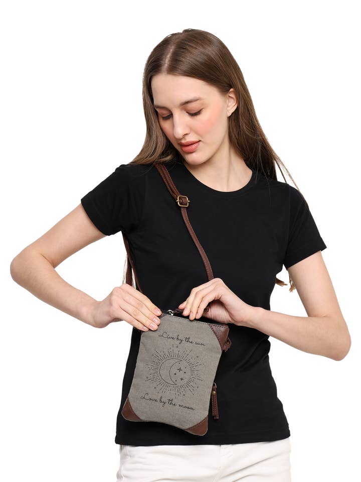 LIVE BY THE SUN CANVAS CROSSBODY M-1825 (original leather) for wholesale by Mona B.