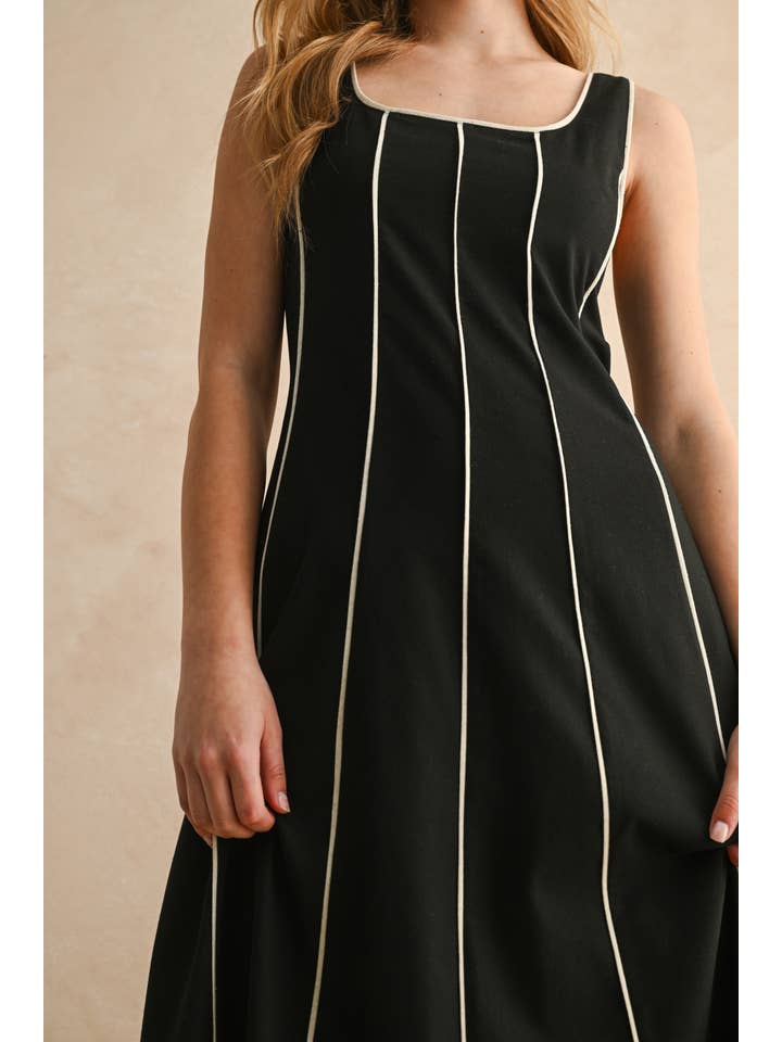 MIOU MUSE - Wholesale Dress - Women's - D5034 PIPING DETAILED PANEL LONG DRESS4