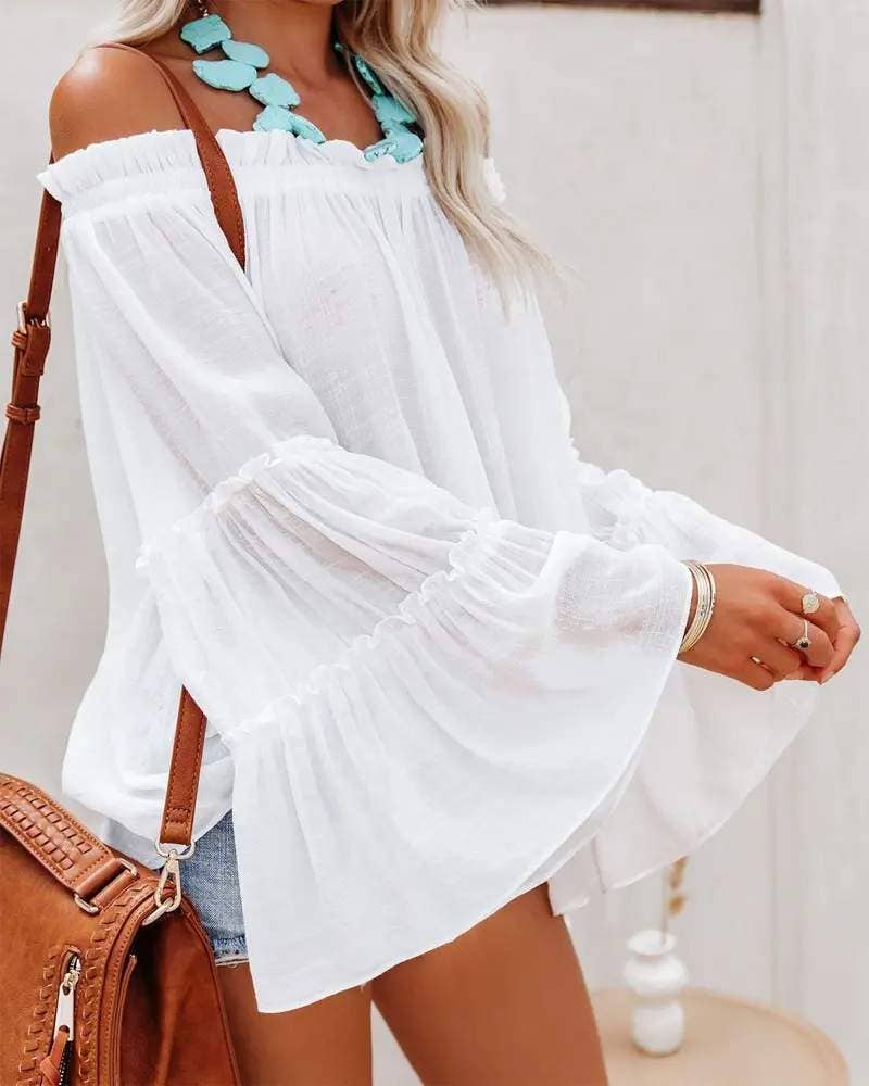Fashion Combination - Wholesale Blouse - Women's - frill hem off shoulder bell sleeve top26