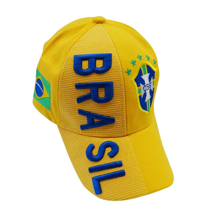 Berretto souvenir da baseball Snapback ricamato in 3D con bandiera brasiliana per la vendita all'ingrosso da parte di Worldwide Souvenir Mart