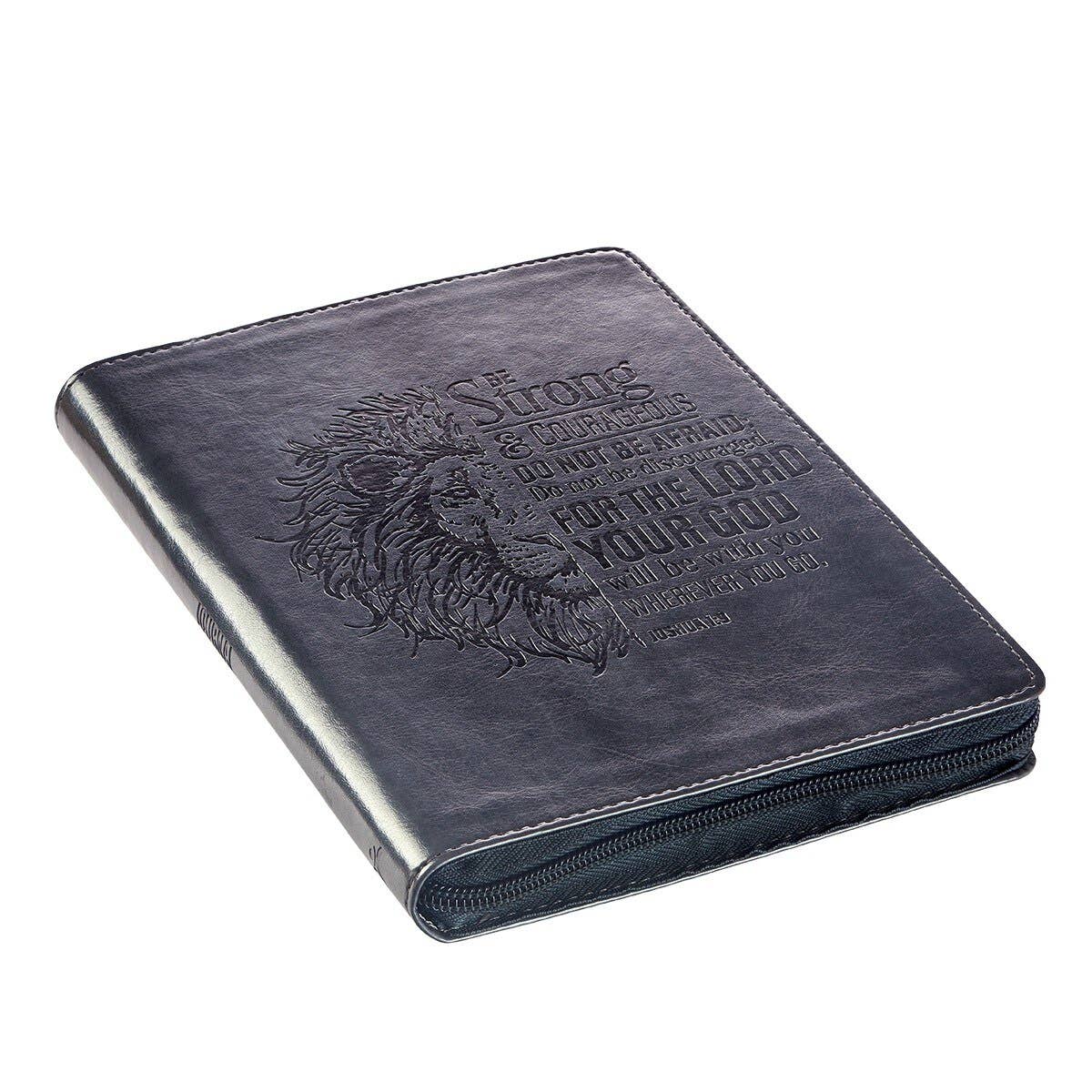 Christian Art Gifts - Wholesale Journal/Diary - Journal Classic Zip Gray Be Strong Joshua 1:92