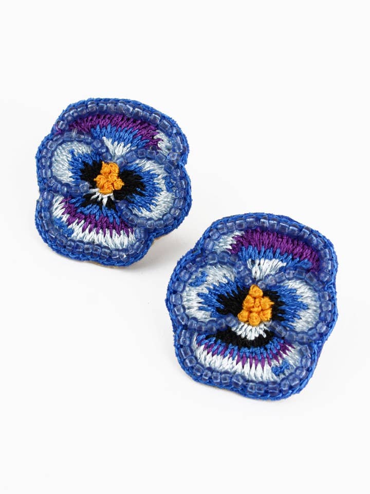 BLUE PANSY BEADED STUDS for wholesale by My Doris