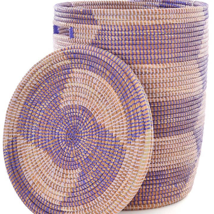 Swahili | AFRICAN MODERN - Wholesale Laundry Hamper - Lavender & Purple Herringbone Flat Lid Hamper Basket