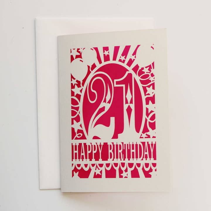 Big Birthday Age 21 A6 Laser Cut Card for wholesale by pogofandango