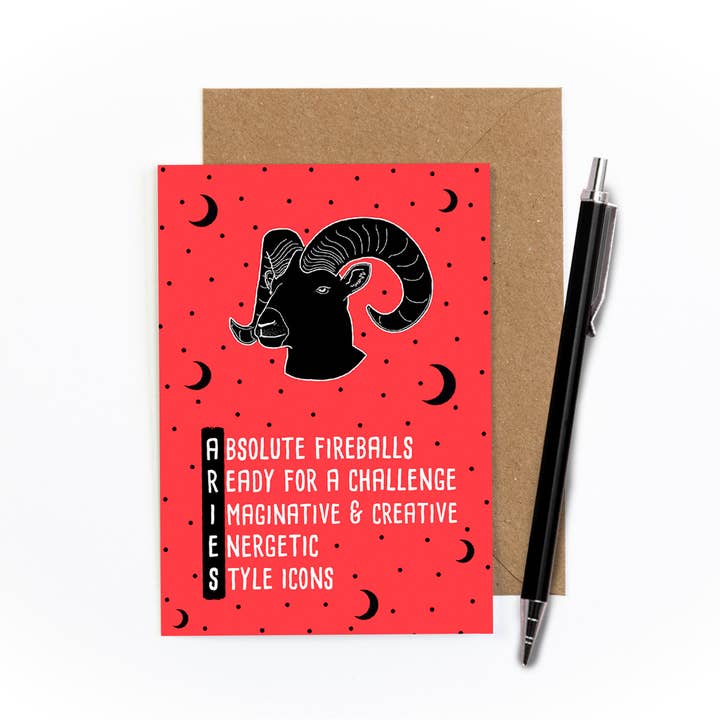 Aries Zodiac Greetings Card for wholesale by Amy Illustrates