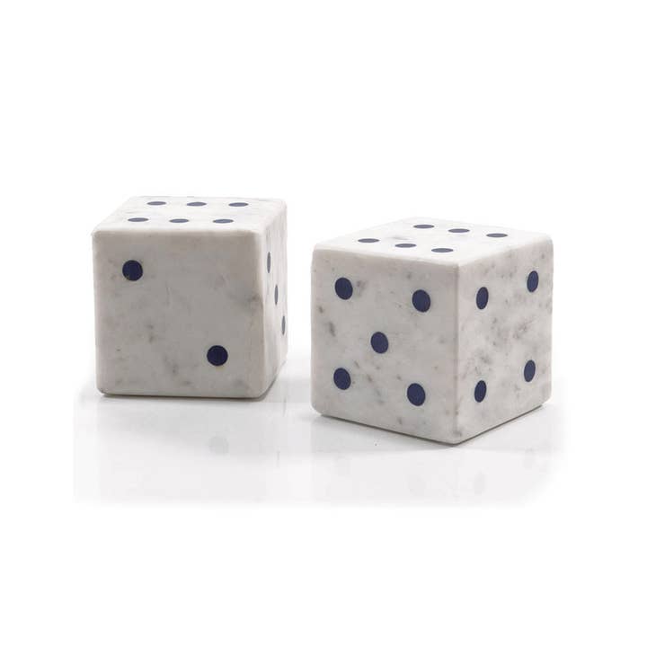 HomeRoots - Wholesale Sculpture - Set of Two White Marble Hand Painted Dice Tabletop Sculpture4