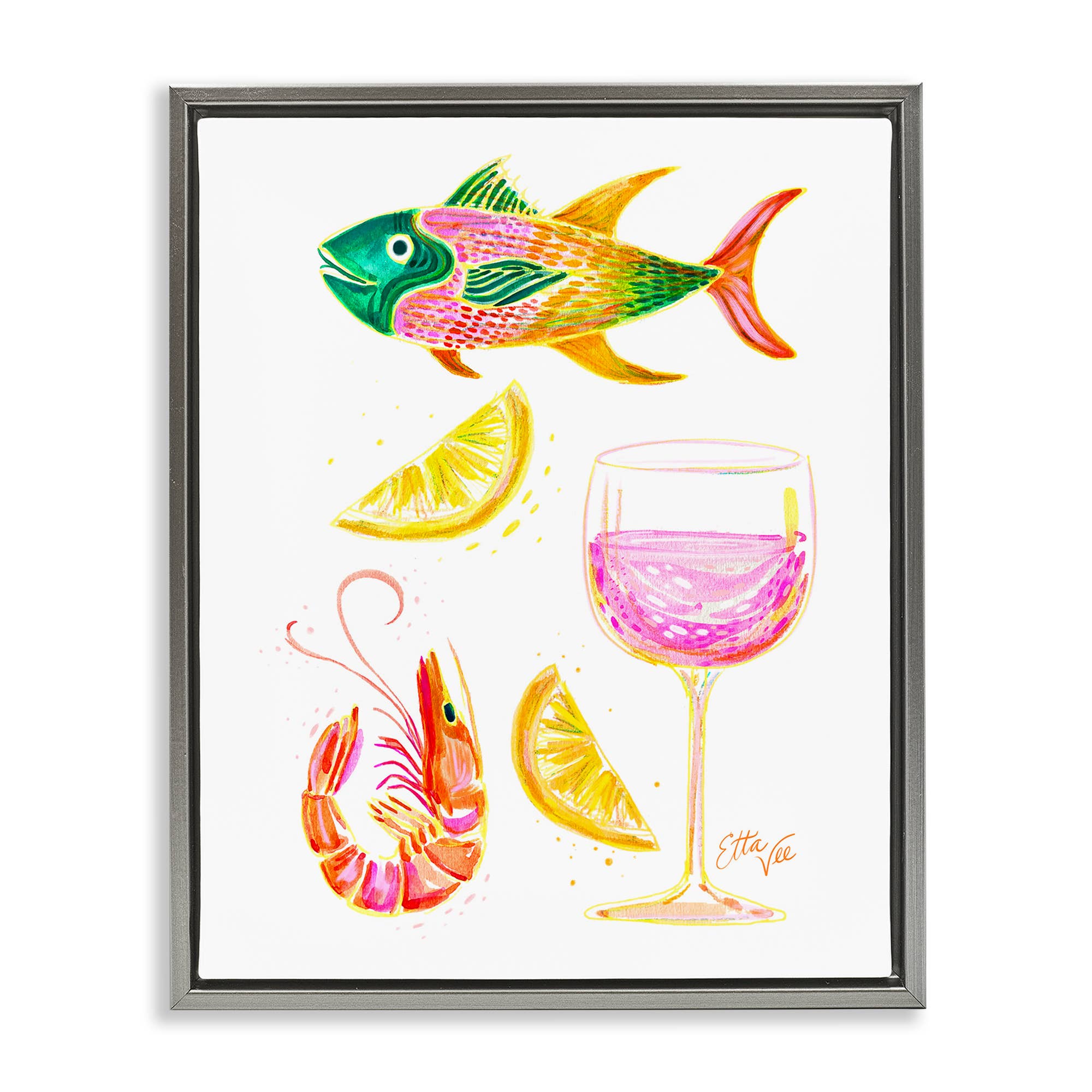 Stupell Industries - Vente Enseigne murale - Art mural encadré - Fruits de mer et vin d'été25