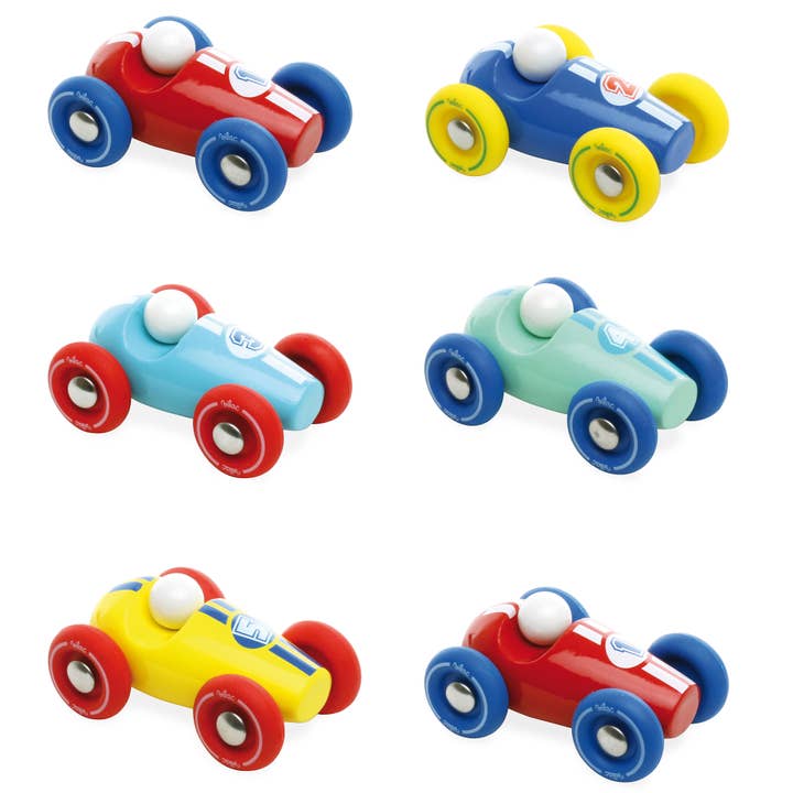 Vilac - Display of 6 Mini Race Cars - Wooden Toy Vehicles for wholesale by Hippychick