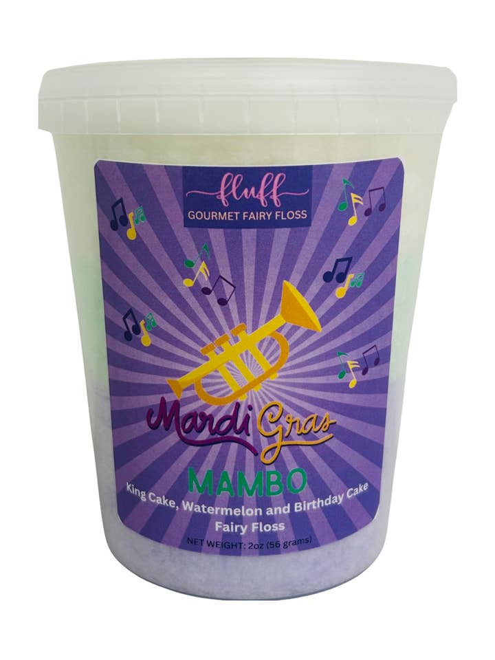 Mardi Gras Mambo Cotton Candy for wholesale by Fluff gourmet fairy floss