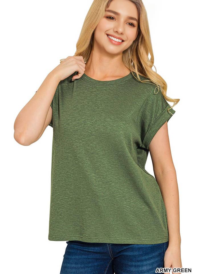 42POPS - Vente Haut en maille – femme - T-shirt en coton modal à manches retroussées13