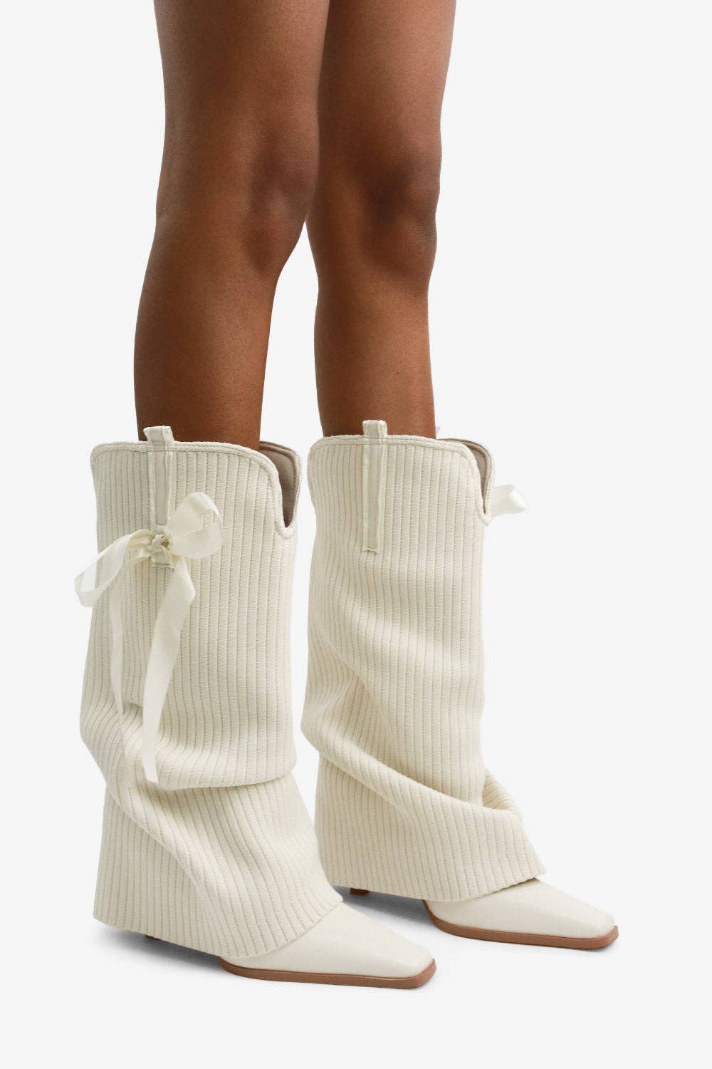 Lemonade Shoes - Wholesale Boots – Women’s - CODE WORDS - Chic & Cozy Coquette Boot, Satin Bow, Rib Knit11