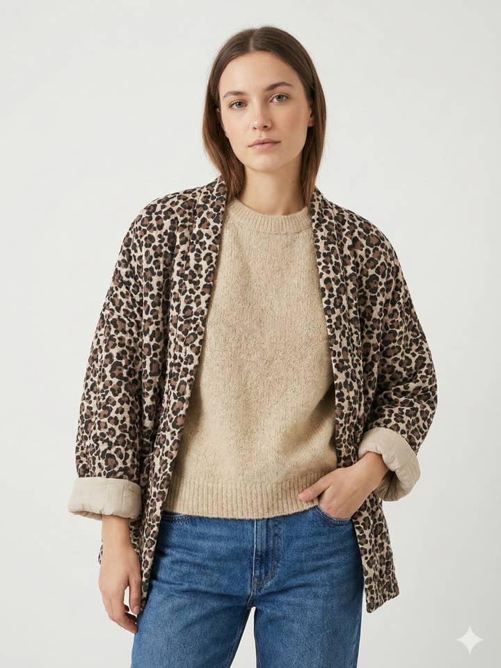 Quilted Leopard Cotton Gauze Jacket @5343_VeLeoMatela for wholesale by Mimi & Gogo