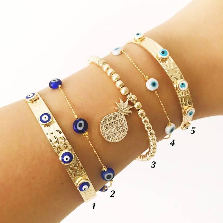 Evileyefavor - Wholesale Jewellery set - Gold Evil Eye Bracelet Set, Bangle Bracelet, Tiny Evil Eye Bead Bracelet1