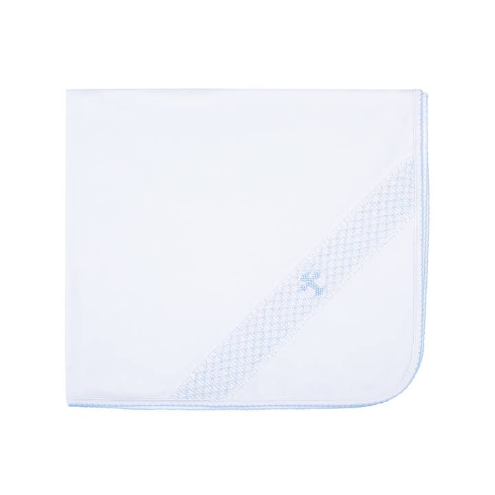 Blessed Smocked Receiving Blanket - Light Blue for wholesale by Magnolia Baby