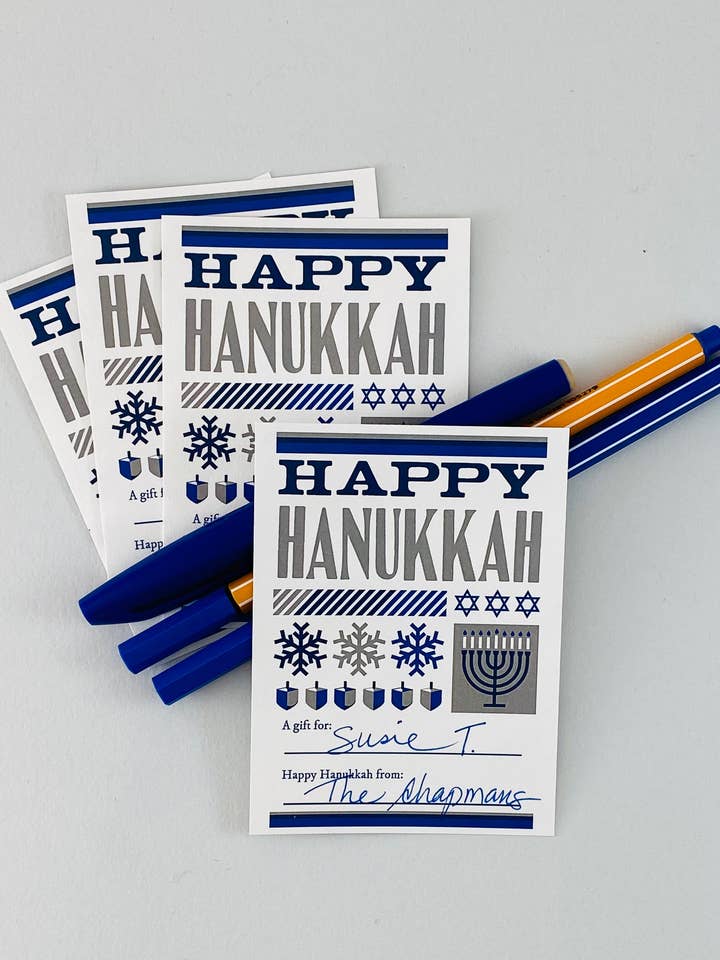 Happy Hanukkah Bookplate (set of 4) for wholesale by Igloo Letterpress