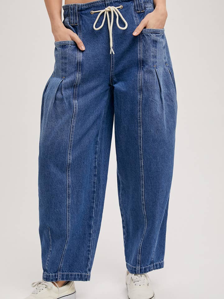 Bluivy - Wholesale Jeans - Women's - DENIM BARREL LOW-RISE CORDE DRAWSTRING PULL-ON JEANS10