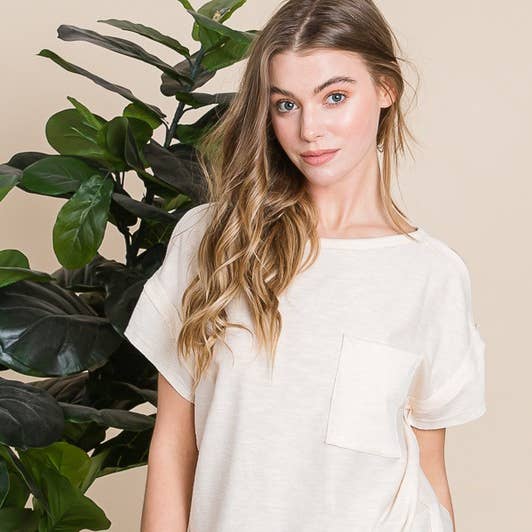 Front Pocket Open Shoulder Texture Top for wholesale by Reborn J