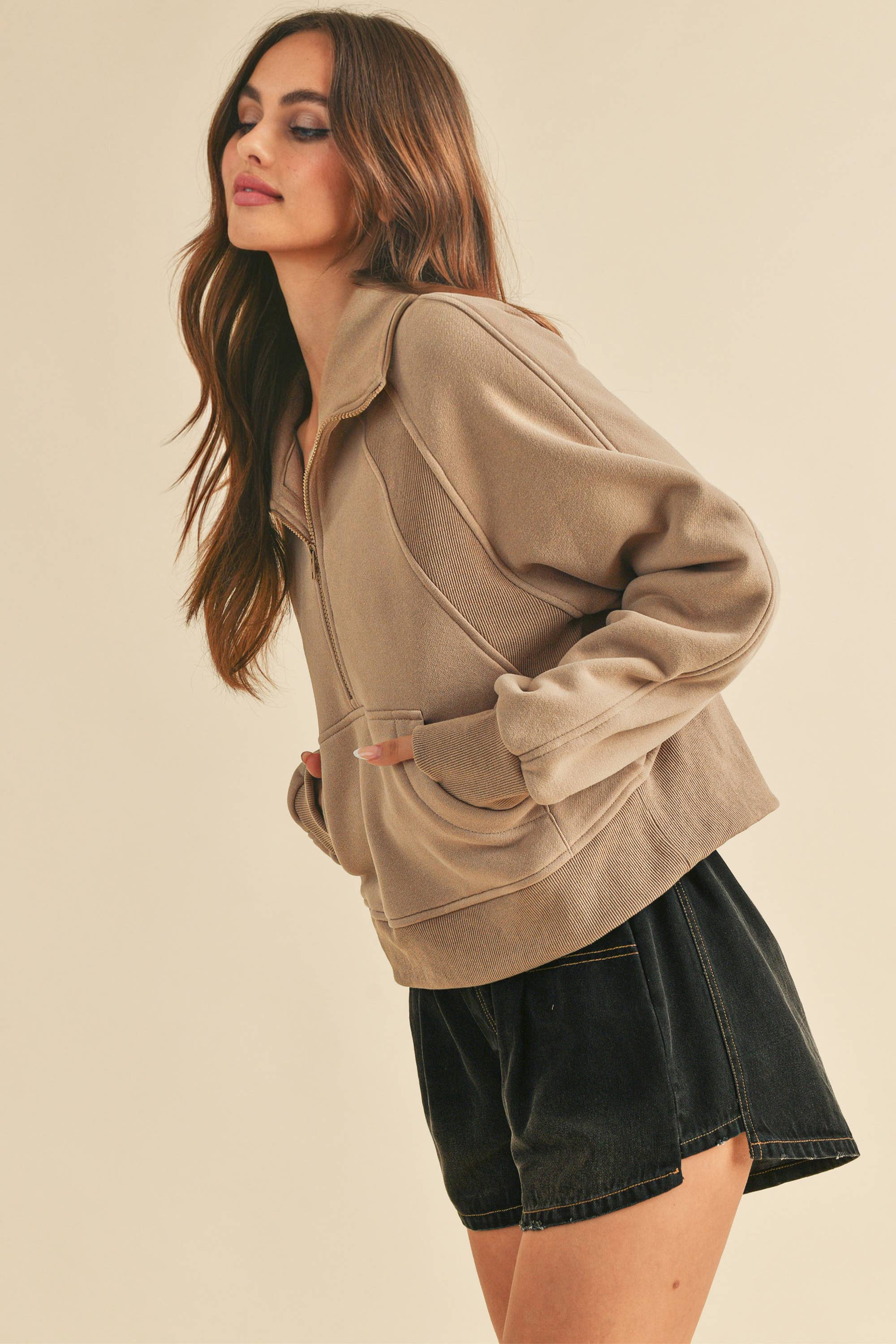 AEMI + CO - Wholesale Sweatshirt - Dames - 950CK Duif, trechterhals, halve ritssluiting, 294