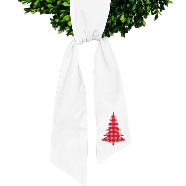 Buffalo Plaid Christmas Tree Wreath Sash for wholesale by Blythe Embroidery Co.