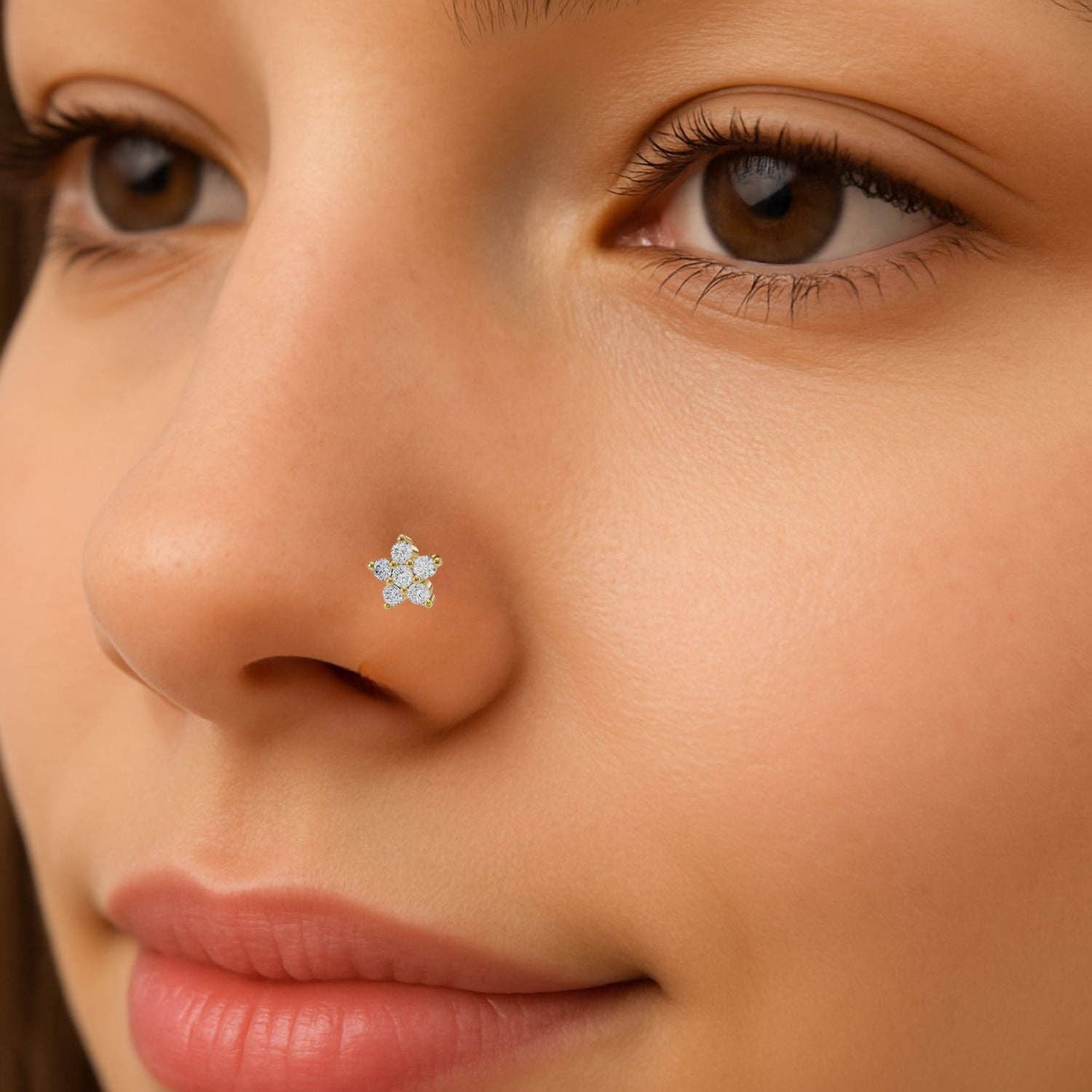 AG 925 JEWELLERY - Wholesale Nose Ring - 925 Sterling Silver Gold Plated Floral White Cz Cluster Nose Pin| Piercing Jewelry3