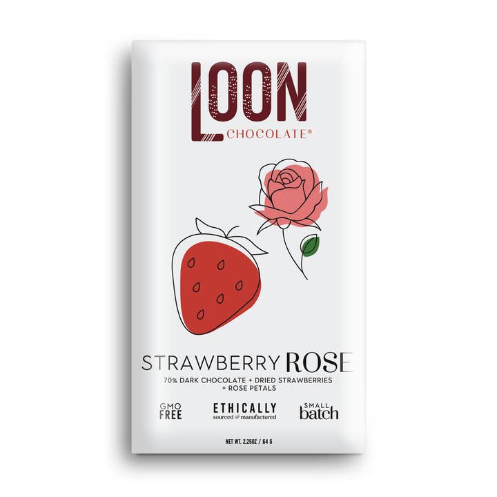 Loon Chocolate - Wholesale Chocolate Bar - Dark Chocolate with Strawberry & Rose Petals