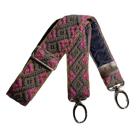 Khaki, Grey and Fuchsia Jacquard Bag Ribbon for wholesale by Lara Moti