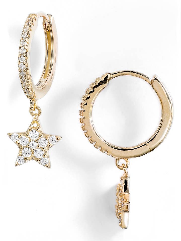 Coin Huggie Drop Ohrringe — Sternanhänger Pave für den Großhandel von Knotty Accessories