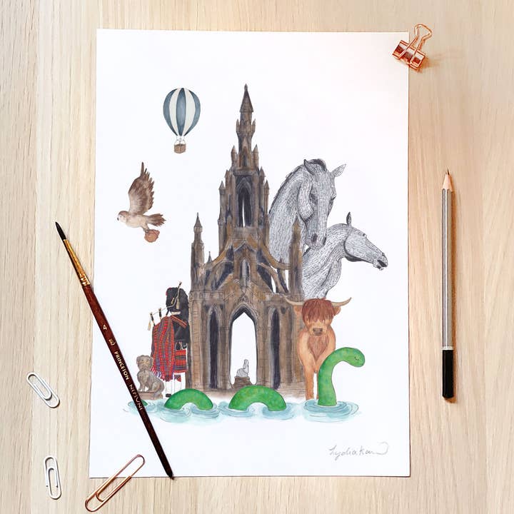 Impression artistique sur Édimbourg, Écosse pour la vente par The Curious Cactus