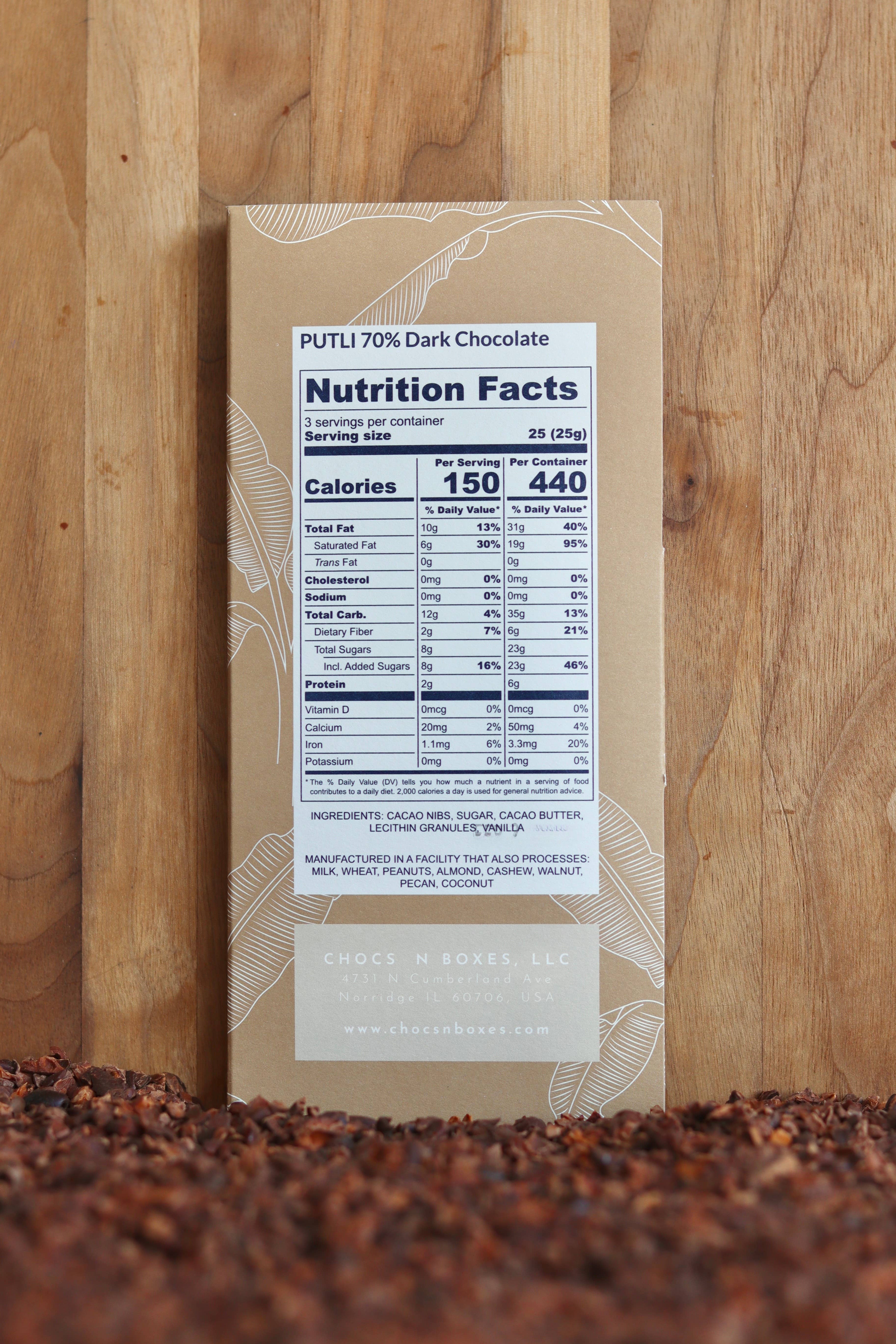 Chocs ‘N Boxes - Wholesale Chocolate Bar - 70% Dark Chocolate Bar PUTLI2