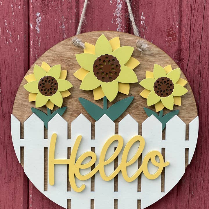 Letrero de madera Hello Sunflower 3D para venta al por mayor de The Potted Oasis