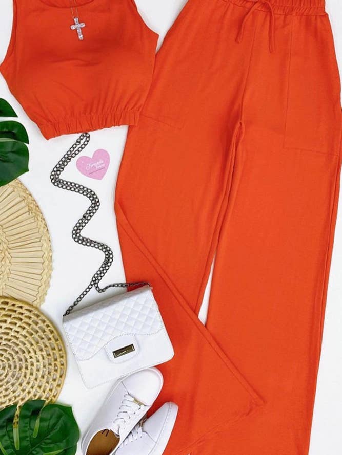 UNISHE - Wholesale Top & Pant Set (NOT Loungewear) - Women's - High Waist Pants and Crop Top Plain 2pcs Set ZZKF9521