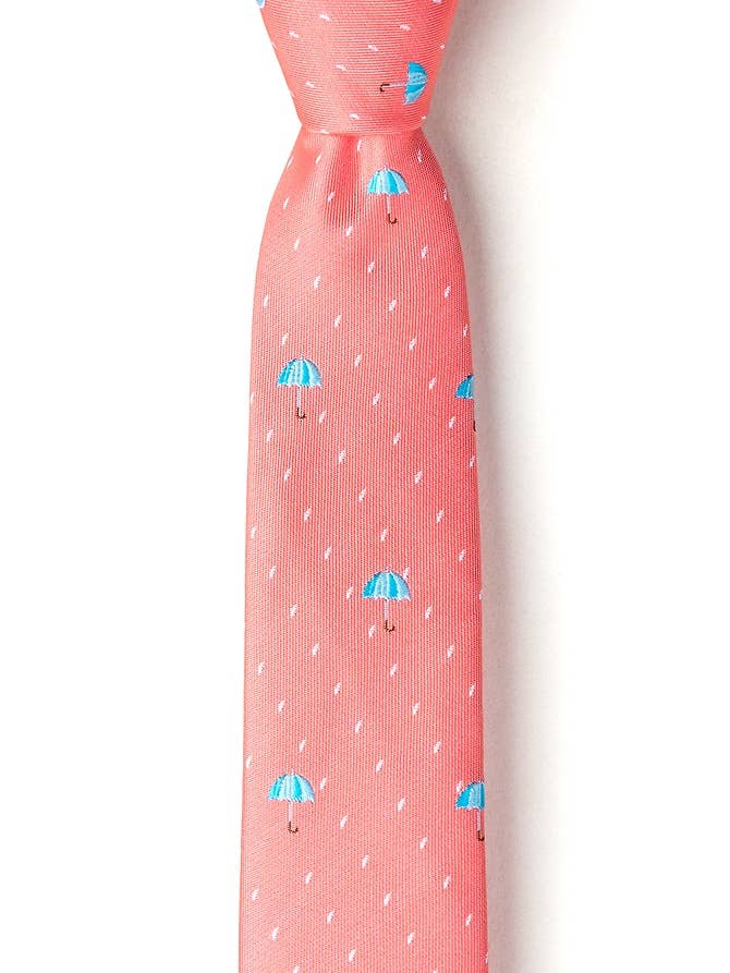 Umbrellas Skinny Tie by Wild Ties - Coral Microfiber for wholesale by Wild Ties