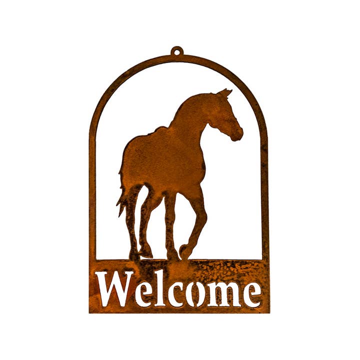 Rust/Nat Horse Welcome Sign Garden Art for wholesale by California Home & Garden