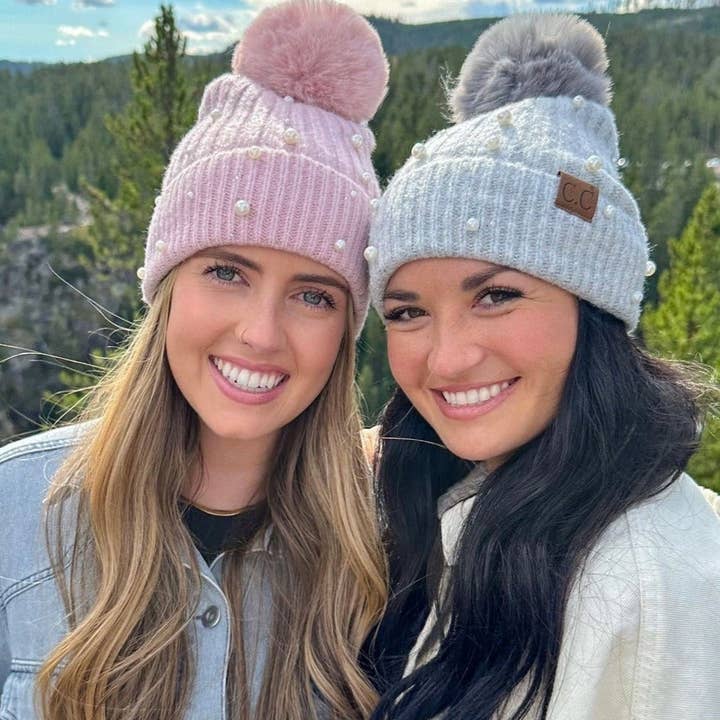 MiMi Wholesale - Wholesale Beanie - Women's - HAT4008 Naomi Pearl Embellished Pom Beanie