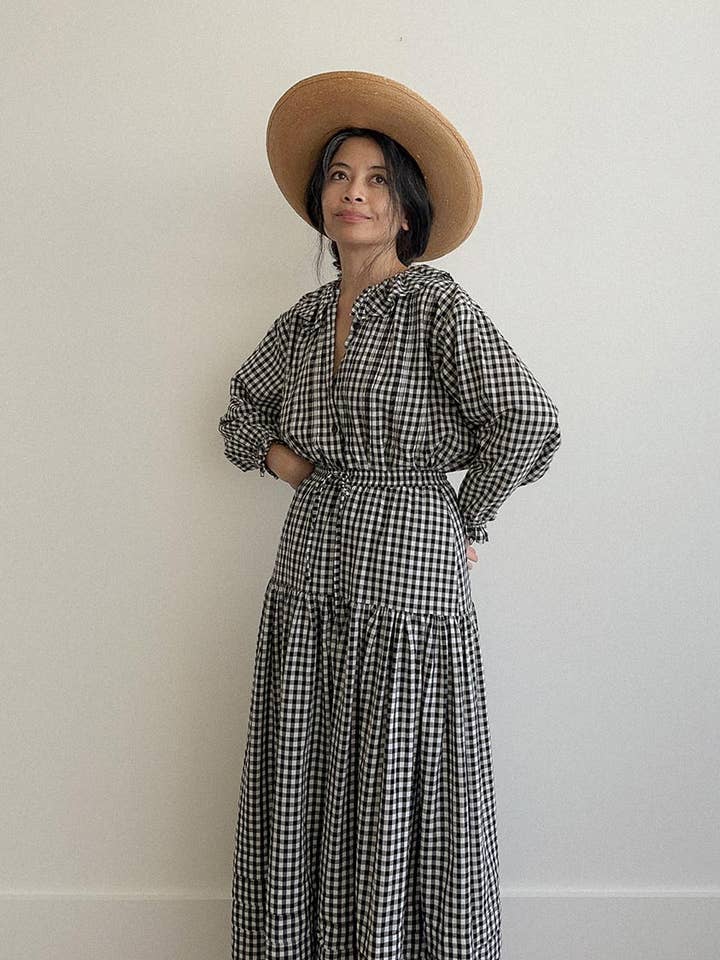 Black and White Cotton Gingham Blouse - Nesaea Prairie Noir for wholesale by Atèlette