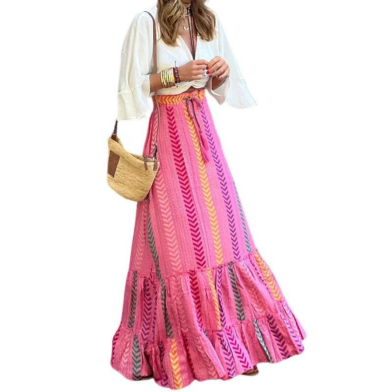 MULTI ethnic style print high waist long skirt for wholesale on Faire4