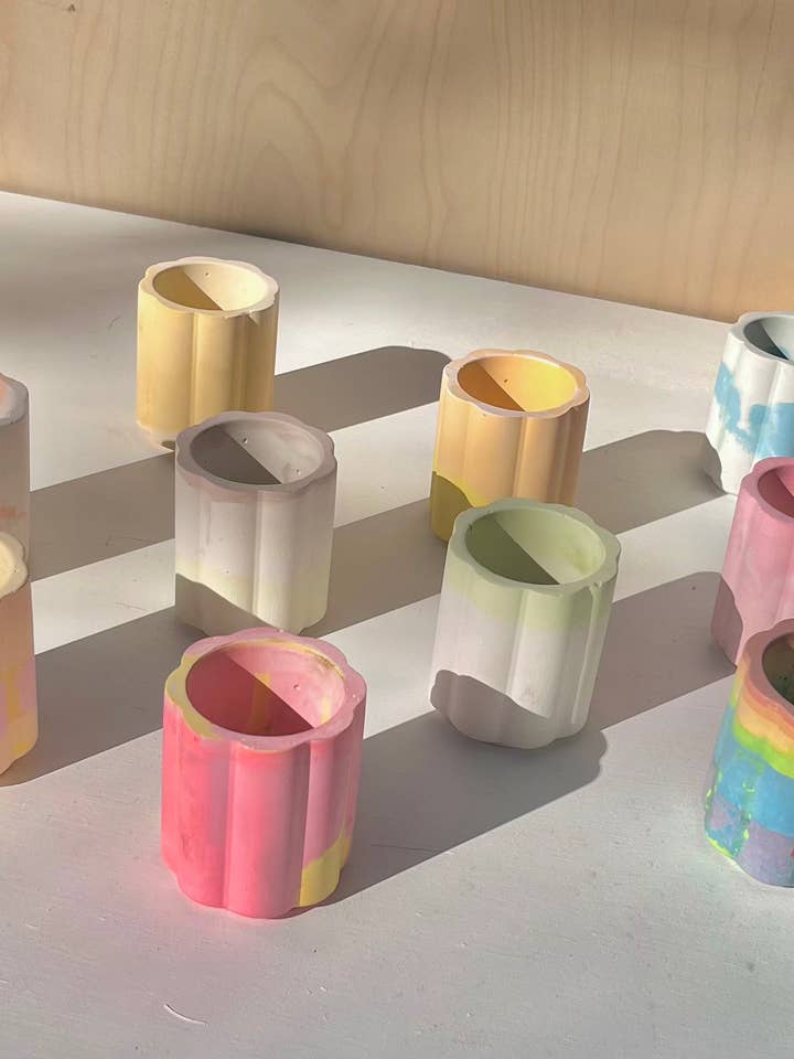 Concrete Candle Jar/Planter Scallop Vessel for wholesale by The Plant Committee