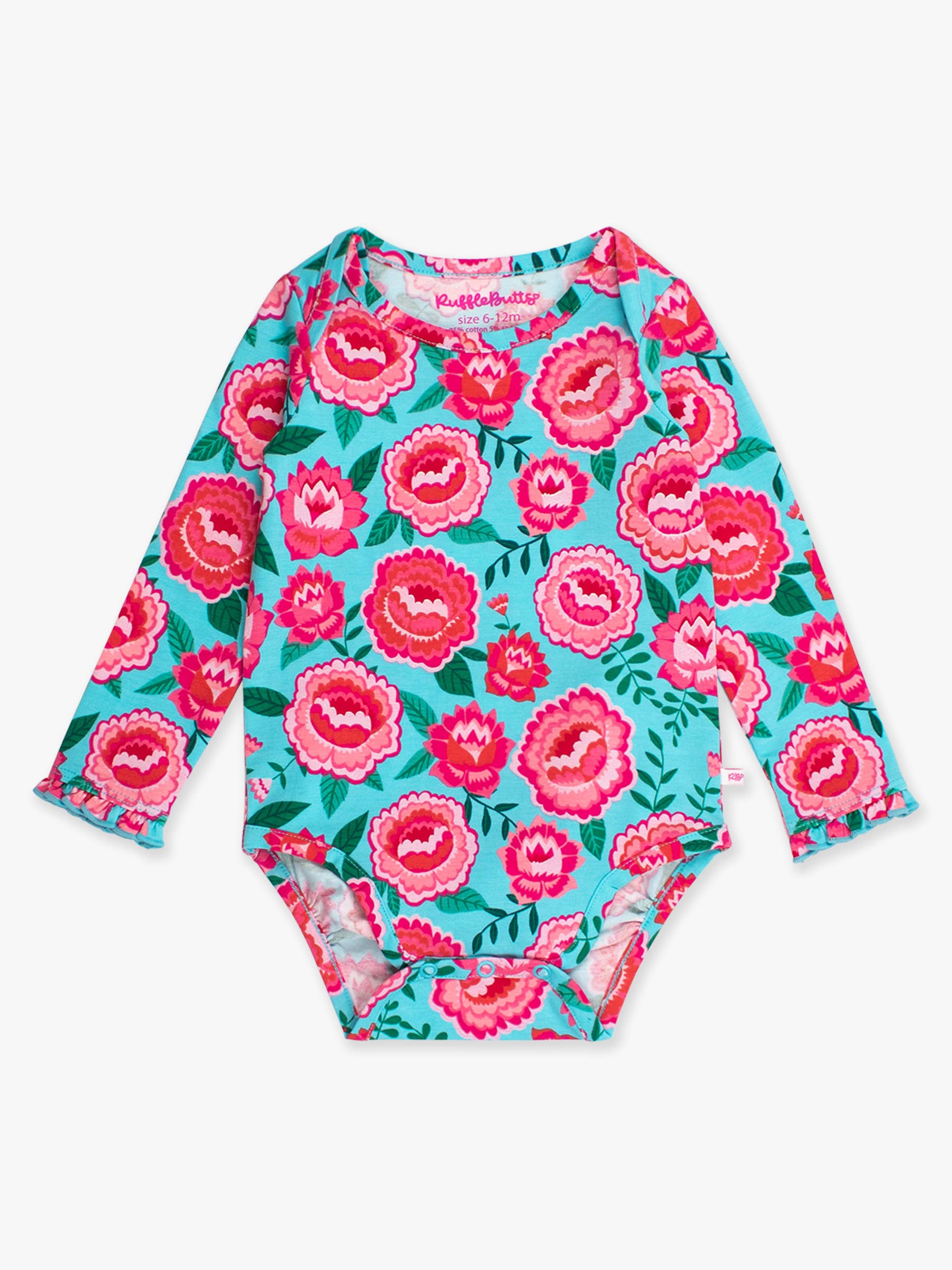 Blue Baby Girls Bright Blossoms Knit Long Sleeve Ruffle Bodysuit for wholesale on Faire1