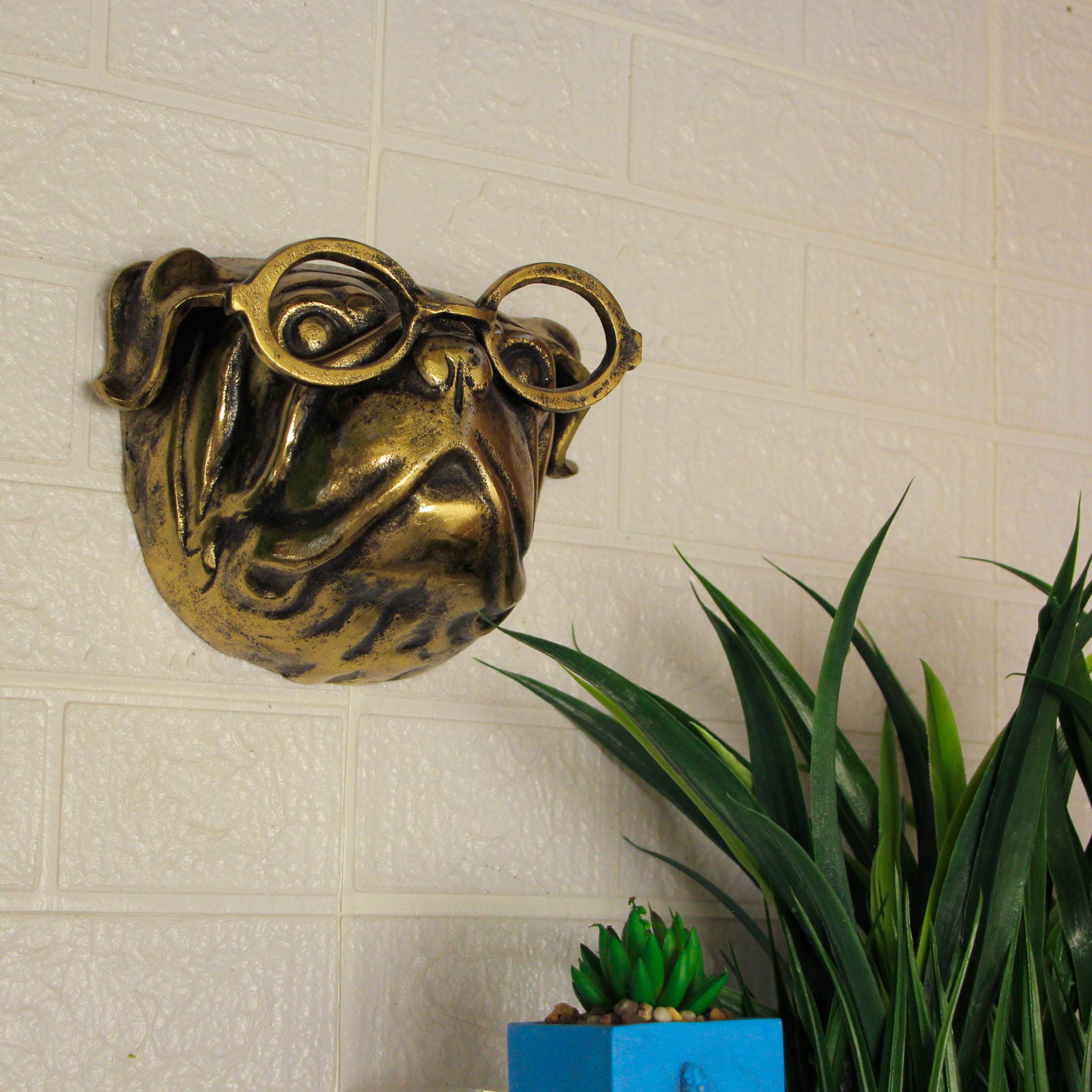 Zeckos - Wholesale Wall Decor - Kids & Baby - Gold Pug Dog Head Wall Hanging with Oval Spectacles 6" High4