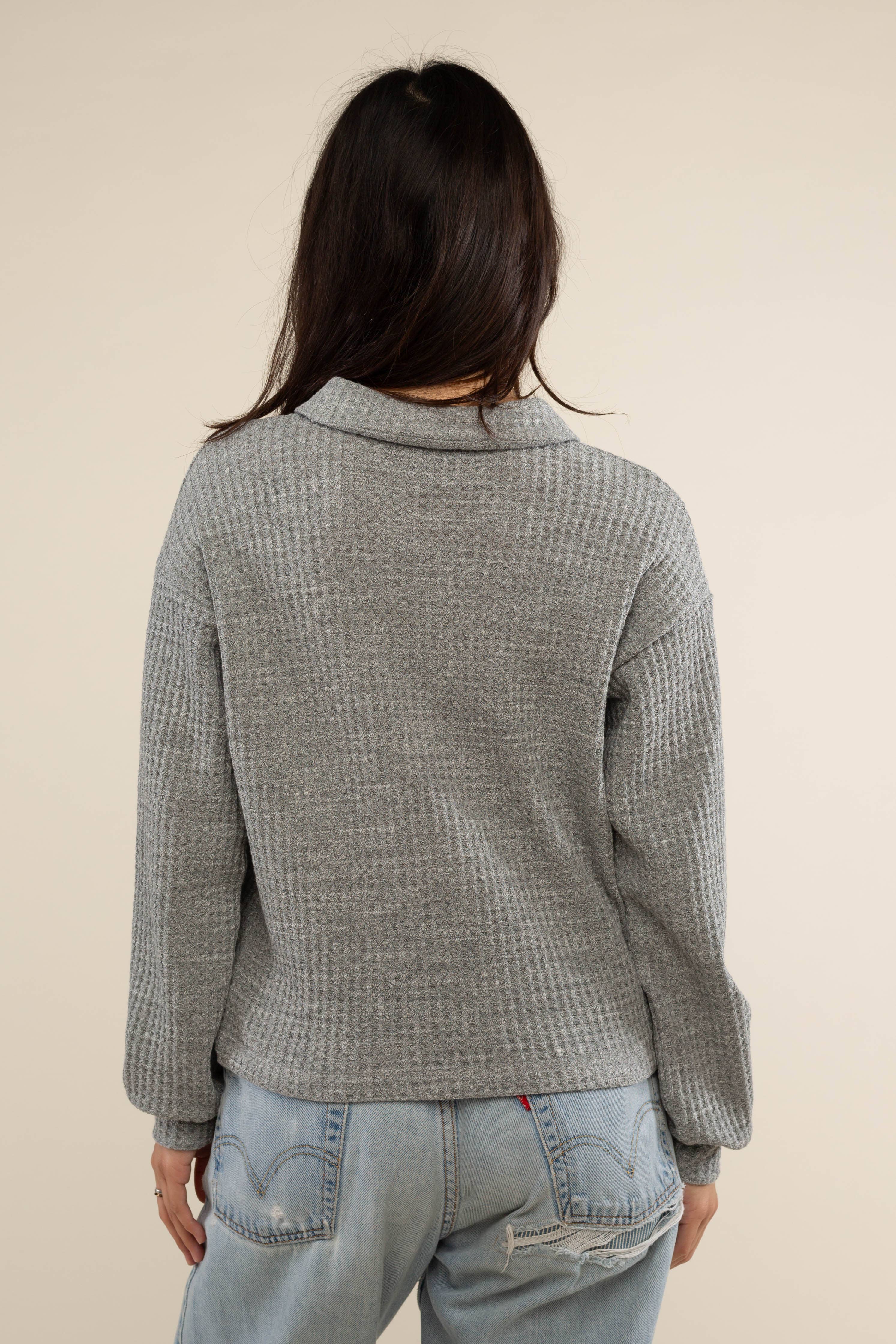 H Grigio Maglietta a maniche lunghe Fawn Deadstock Waffle Polo in vendita all'ingrosso su Faire2