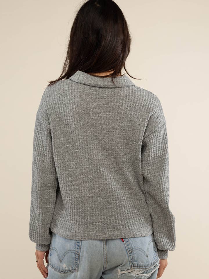 H Grigio Maglietta a maniche lunghe Fawn Deadstock Waffle Polo in vendita all'ingrosso su Faire2