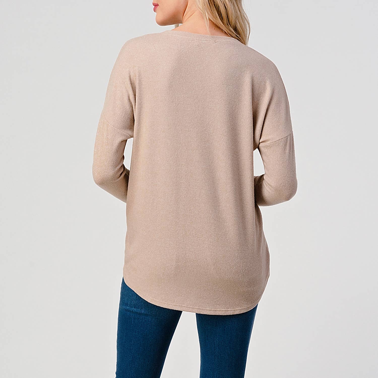 Heimious - Wholesale Knit Top - Women's - Long Sleeve V-neck Brushed Knit Top, 273819