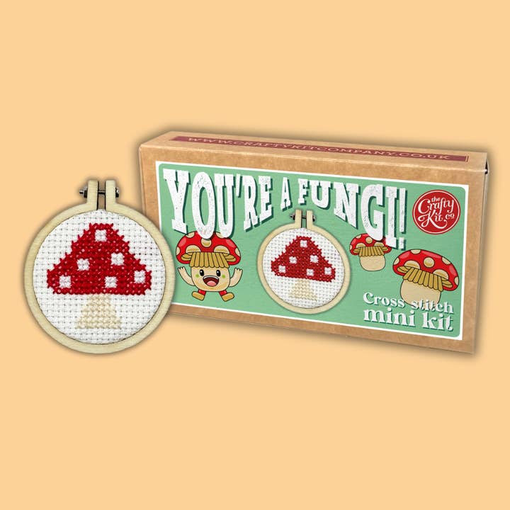 You're a Fungi! Mini Matchbox Cross Stitch Kit for wholesale by Mini Matchbox Kits