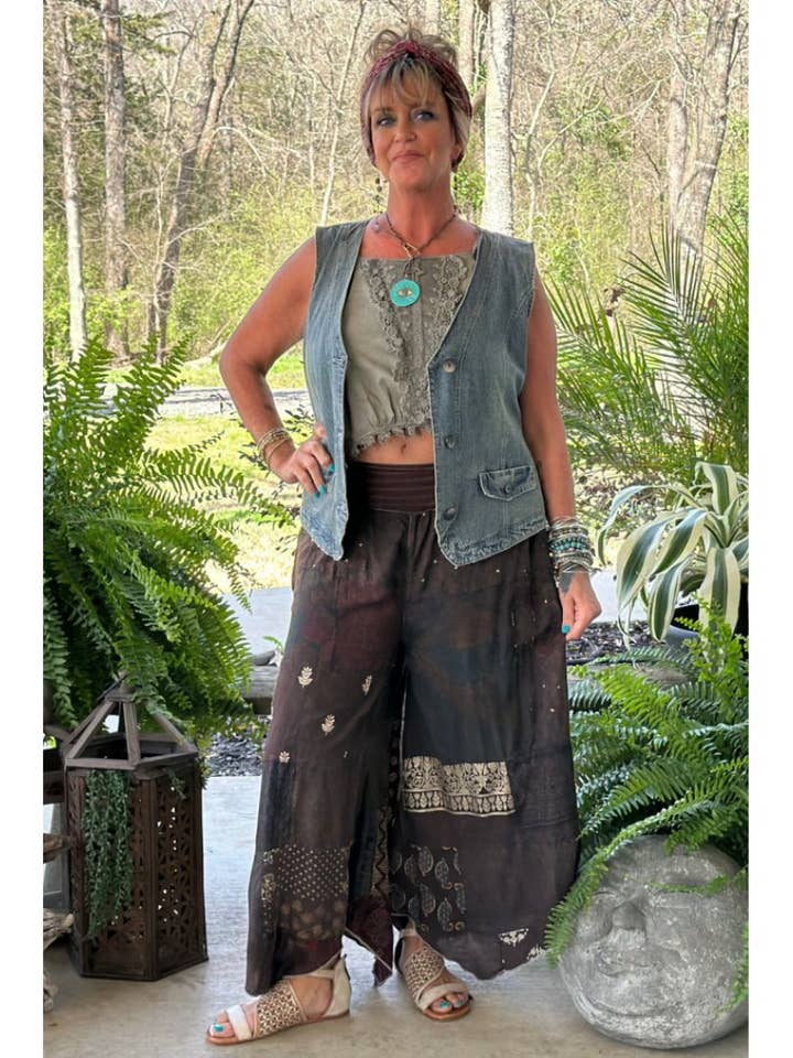 Patchwork Sunrise Pant - Chocolate- JG-200 for wholesale by Jaded Gypsy