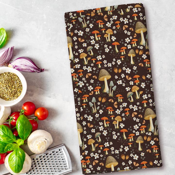 Roxy Lane Design - Wholesale Tea Towel - Tea Towel - Mushroom Medley - Brown - 19 x 27”