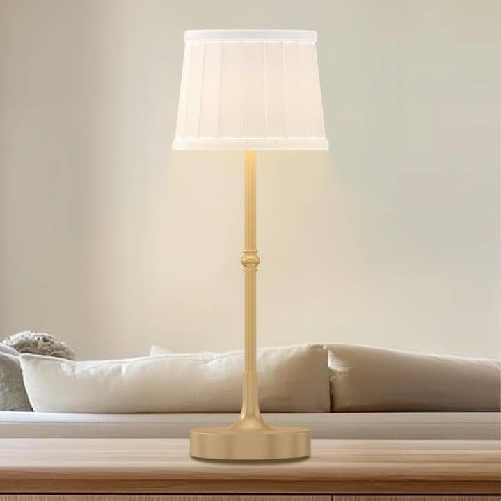 LivingTaste Home Inc - Wholesale Accent/Desk Lamp - Cordless Rechargeable Fabric Shade Bedside Gold Lamps