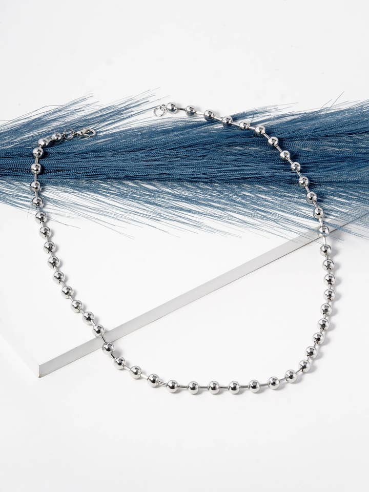 White Gold Dipped 18 Inch Ball Chain Necklace for wholesale by Wild Honey