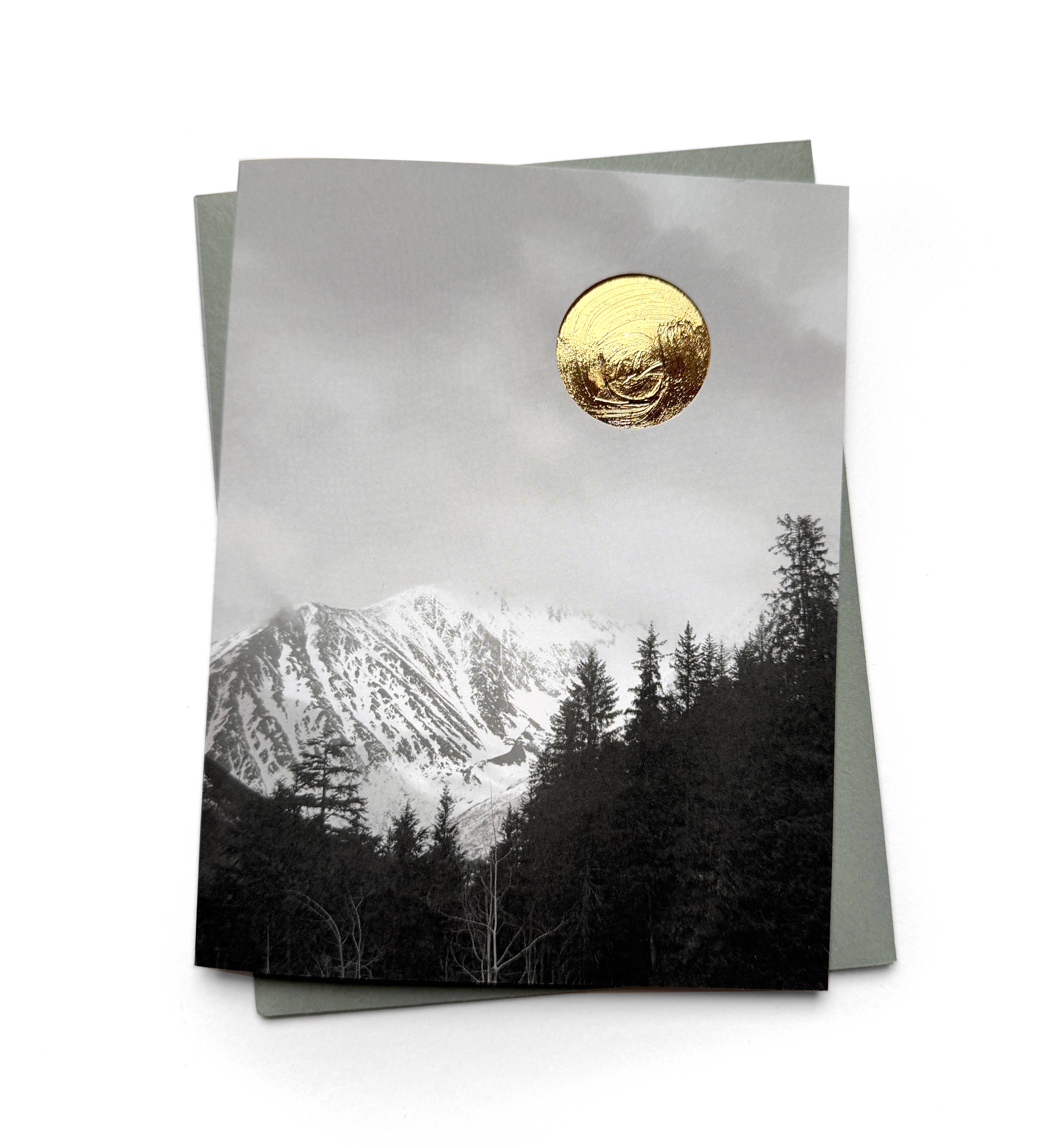 Little Lark - Vente Cartes de vœux saisonnières - Carte de vacances d'hiver à la montagne avec soleil en feuille d'or5